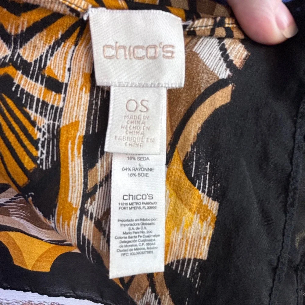 Bohemian Silk/Rayon Eclectic Scarf/Wrap‎ Chico's Floral Cobalt Blue Yellow Gold